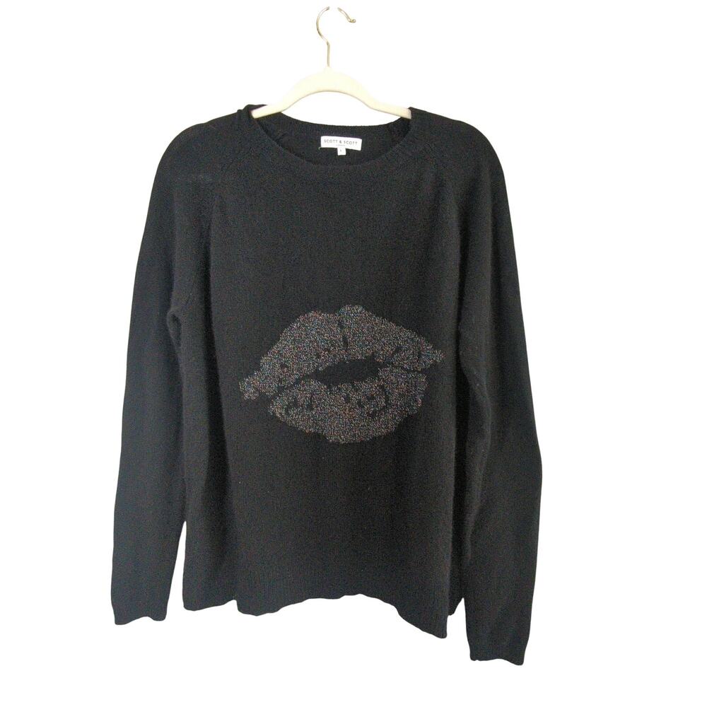 Scott‎ & Scott London Cashmere Sweater Womens L Black Lips Lightweight
